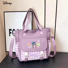 Túi Tote Disney Lilo & Stitch - Túi đeo vai họa tiết nhiệt đới "Stitch & Angel" kẻ caro tím, có thể dùng làm túi xách tay, túi tote đựng laptop, túi đi dạy, túi đeo chéo, dễ mang theo, túi thời trang phù hợp đi làm, đi học và đi lại hàng ngày - màu1 - Xem 2