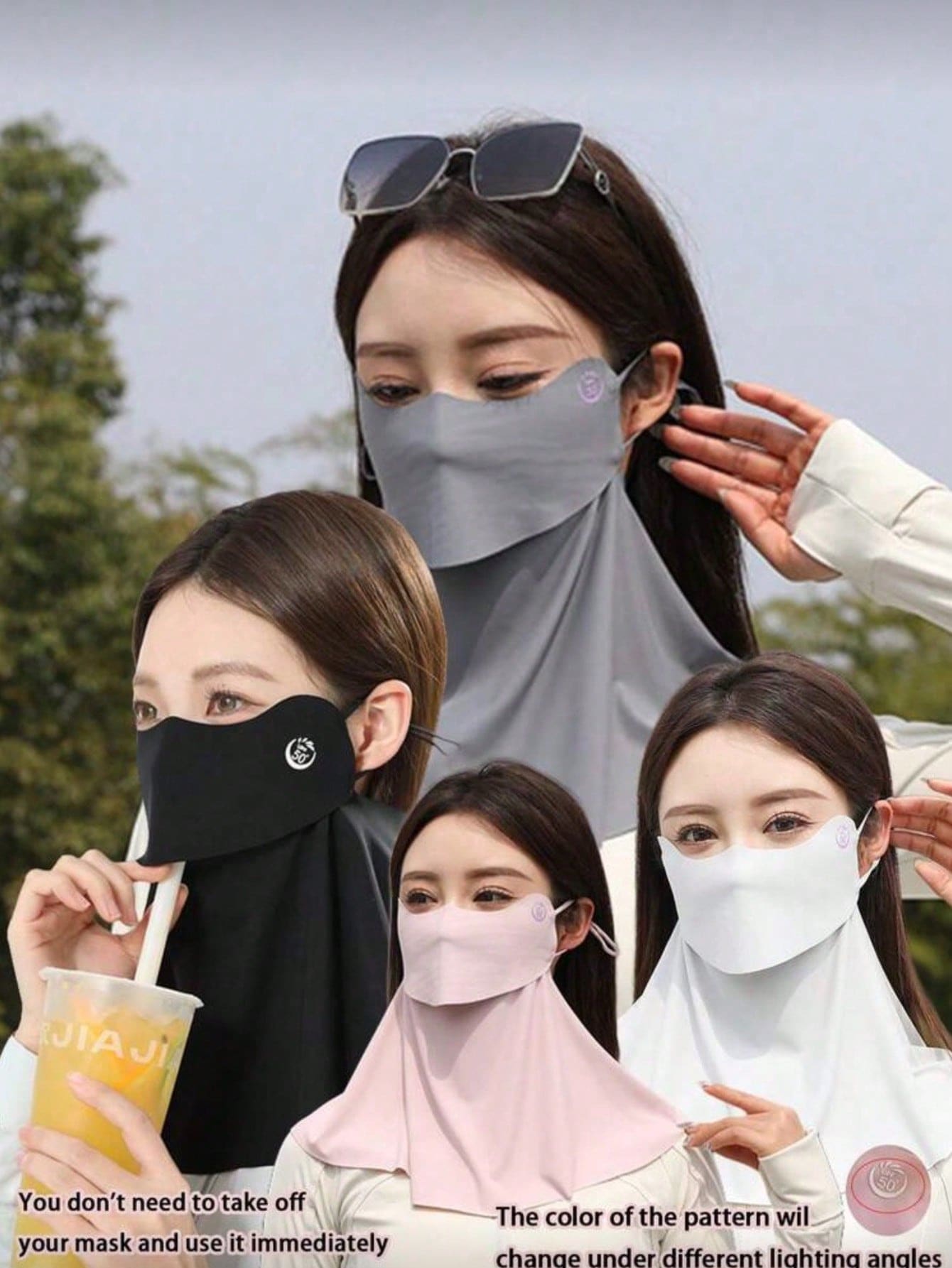 1个女士户外防晒面罩,透气网眼护眼,全脸防紫外线,带饮水口设计,3D贴合,适合户外活动、防晒、骑行、驾驶、夏季、度假、节日等场合。 - 多色 - 查看 1