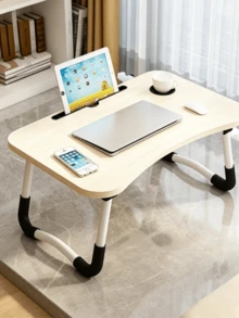 1 chiếc bàn laptop gấp gọn dùng trên giường có khe cắm cốc và miếng bảo vệ góc chống trượt, bàn đa năng kiểu thoải mái dùng cho văn phòng và đọc sách - Nhiều màu - Xem 4
