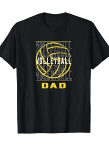 A Graphic Showing A Volleyball Formed By Yellow Lines Symbolizing Energy, Determination, And Love For The Sport, Accompanied By The Word DAD Highlighting The Paternal Pride Of Volleyball Fans. A Modern, Comfortable Men's Sports T-Shirt For Everyday Wear And Casual Occasions. - 黑色 - 查看 1