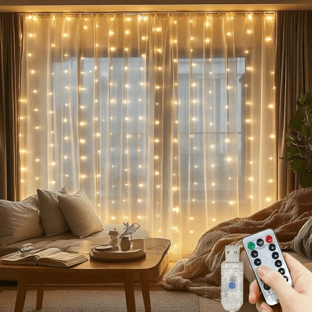 Bedroom Fairy Tale Window Curtain Lights, Christmas String Lights With 8 Modes USB Plug, Wall Hanging Fairy Lights With Remote Control, For Indoor Wedding Party Background Christmas Decor
