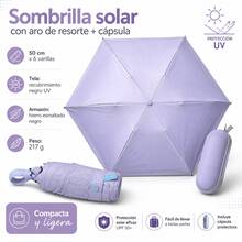 Mini Paraguas Compacto de 20cm con Revestimiento Negro Anti-UV, Ligero y Portátil para Bolsos - Lila Púrpura - Ver 2