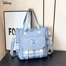 Túi tote Disney Lilo & Stitch - Túi đeo vai kẻ caro xanh dương in hình Stitch & Scrump "Những người bạn thân nhất", có thể dùng làm túi xách tay, túi đựng laptop, túi đựng đồ học tập, túi đeo chéo, dễ mang theo, kiểu dáng thời trang phù hợp cho công việc, học tập và đi lại hàng ngày. - màu1 - Xem 1