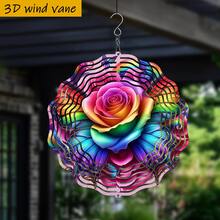 3D立体彩色蝴蝶环绕璀璨玫瑰花，尺寸25.5厘米/10英寸*25.5厘米/10英寸，带旋转挂钩，360° DIY创意风车套装，风力驱动旋转，安装简便，适合作为圣诞节、万圣节及其他节日礼物（不含吊坠），款式随机。 - 多色 - 查看 4