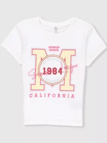 Large Letter M In Warm Tones That Evokes Vital Energy And Memories Of California With The Number 1984 Surrounded By A Circle That Symbolizes Unity And Free Spirit. Modern Casual Women's T-Shirt, Comfortable For Everyday Wear - 白色 - 查看 8