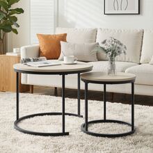 Two-Piece, Nesting Coffee Table Set, Oak Veneer, Round Coffee Table With A Diameter Of, Metal Frame, Modern Style, Suitable For Living Room, Bedroom, Balcony. - Oak - View 2