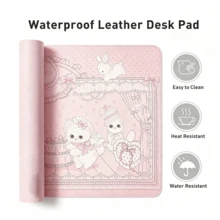 Leather Desk Pad Protector Y2k Pink Kitten Strawberry Cake Bunny Cat Ins Mouse Pad Office Desk Mat Non-Slip Rabbit PU Desk Blotter Pad Gaming Esports User - View 6