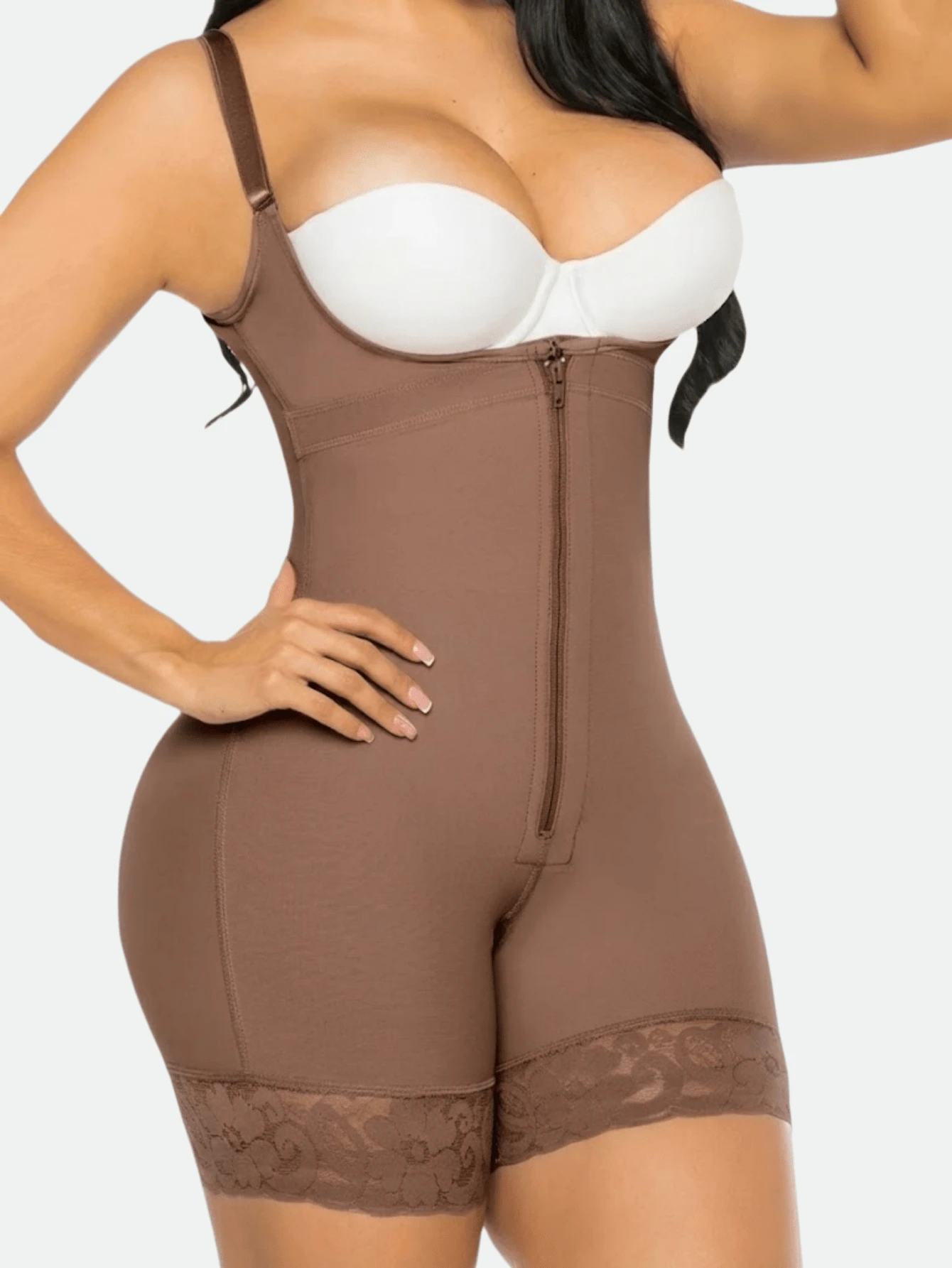 1pc Women's High Compression Shapewear, Butt Lift, Tummy Control, Leg Slimming Bodysuit, Daily Wear - Rust Brown - View 1
