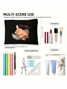 4 stiluri de genți mici negre cu imprimeu cu pisici, geantă multifuncțională pentru depozitare cadouri, geantă vintage, geantă de cosmetice la modă cu capacitate mare, geantă de depozitare spațioasă, la modă, minimalistă și durabilă, geantă de toaletă pentru călătorii, geantă de depozitare - potrivită pentru iubitorii de pisici, geantă de toaletă reutilizabilă casual, cadou confortabil pentru școală, navetă și cumpărături - Multicolor - Vizualizare 8