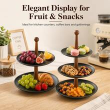 1 pieza, Soporte de servir de 2 o 3 niveles con varilla de soporte de madera, bandeja de exhibición de postres, frutas, pasteles, para té y decoración del hogar - Multicolor - Ver 8