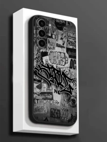 1pc Creative Graffiti Phone Case Protective Cover, Black TPU Soft Shell, Scratch & Drop Resistant, Compatible With Huawei Honor, Galaxy A/S Series, 6A/7A/8A, 12T/13T/14T [International Version, Not Domestic] - Black - View 1