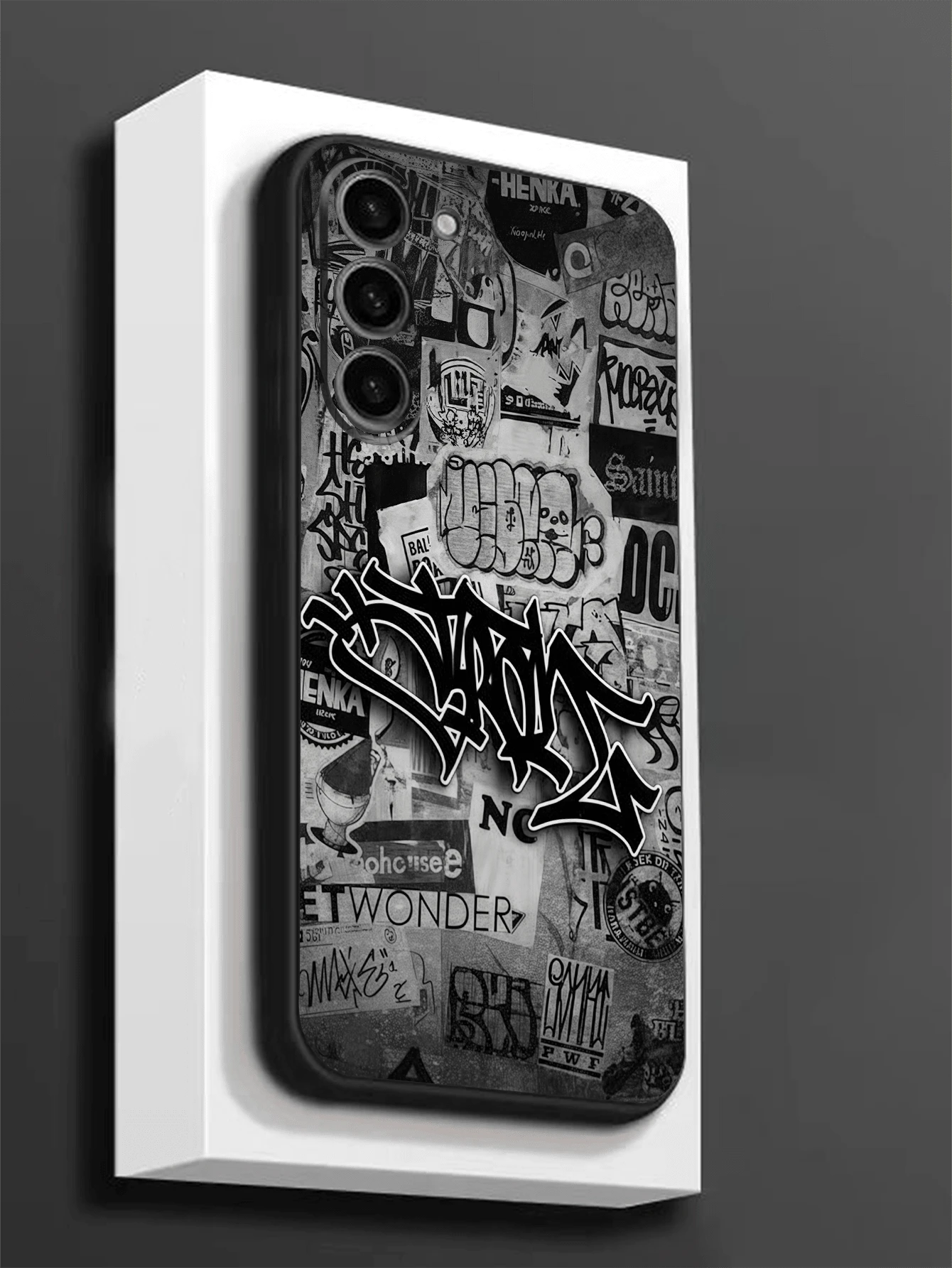 1pc Creative Graffiti Phone Case Protective Cover, Black TPU Soft Shell, Scratch & Drop Resistant, Compatible With Huawei Honor, Galaxy A/S Series, 6A/7A/8A, 12T/13T/14T [International Version, Not Domestic] - Black - View 1