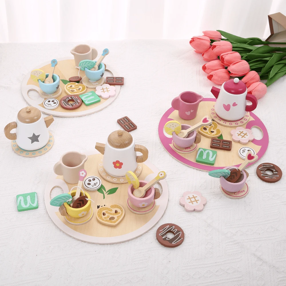 Wooden Tray Teapot Simulation Afternoon Tea Set Toy, Suitable For Girls Children Role Play - Multicolor - View 1