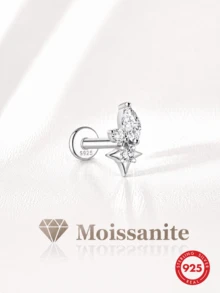 1 chiếc khuyên tai đinh tán phẳng bằng bạc Sterling 925, kiểu dáng tối giản hình học, đính đá Moissanite, thân thiện với da, ít gây dị ứng, phù hợp cho các dịp thường ngày, tiệc tùng, đám cưới, Ngày của Mẹ, quà tặng ngày lễ. - Bạc - Xem 1