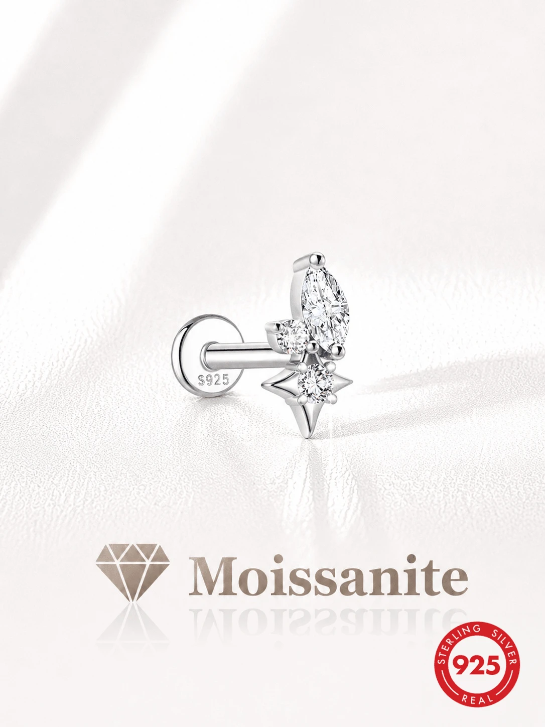 1 chiếc khuyên tai đinh tán phẳng bằng bạc Sterling 925, kiểu dáng tối giản hình học, đính đá Moissanite, thân thiện với da, ít gây dị ứng, phù hợp cho các dịp thường ngày, tiệc tùng, đám cưới, Ngày của Mẹ, quà tặng ngày lễ. - Bạc - Xem 1