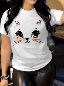 Cute Cat Face With Big Bright Eyes And Rosy Cheeks That Reflect Sweetness, Joy And An Adorable Touch, Ideal For A Casual Everyday Look. Comfortable And Modern Women's T-Shirt - 白色 - 查看 8