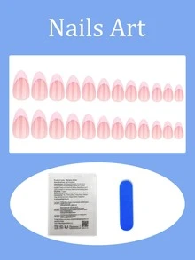 24 buah Stiker Kuku French Manicure Oval Pendek Warna Pink, Gaya Minimalis, Kuku Palsu Sehari-hari dengan Cakupan Penuh untuk Wanita & Anak Perempuan - Berwarna merah muda - View 2