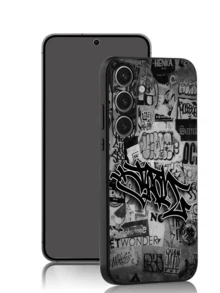 1pc Creative Graffiti Phone Case Protective Cover, Black TPU Soft Shell, Scratch & Drop Resistant, Compatible With Huawei Honor, Galaxy A/S Series, 6A/7A/8A, 12T/13T/14T [International Version, Not Domestic] - Black - View 2