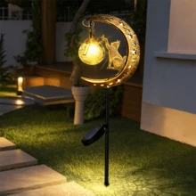 1件花園太陽能戶外裝飾，鏤空月亮貓裝飾，IP44防水，暖光LED燈裝飾，適用於通道、草坪、露台、庭院，適合花園、露台、通道及其他地方裝飾 - 太陽能 - 查看 10