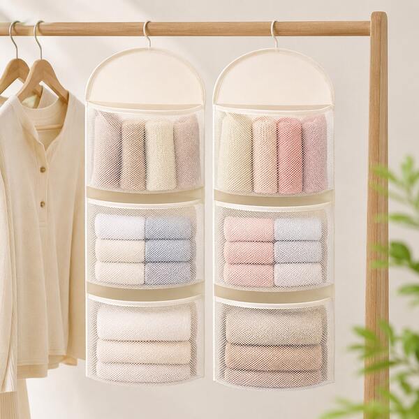2pcs Hanging Mesh Closet Organizer, 3-Tier Wardrobe Storage Pockets For Socks, Underwear & Folded Clothes