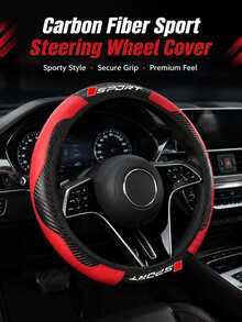 Carbon Fiber Pattern Sports Steering Wheel Cover, Premium PU Leather Non-Slip Grip, Fits 14.5-15 Inch Steering Wheels (Sedan/SUV/Truck), Racing Style Interior Accessory - Movement Letters - View 11