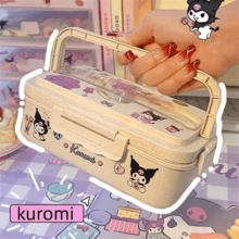 SANRIO Cute Sanrio Themed Bento Lunch Box, Multi‑Compartment Food Container With Built‑In Phone Holder, Portable Carry Handle, Comes With Spoon & Chopsticks, Leak‑Proof Locking Lid For School Office Picnic Daily Meal Prep - Multicolor - View 5