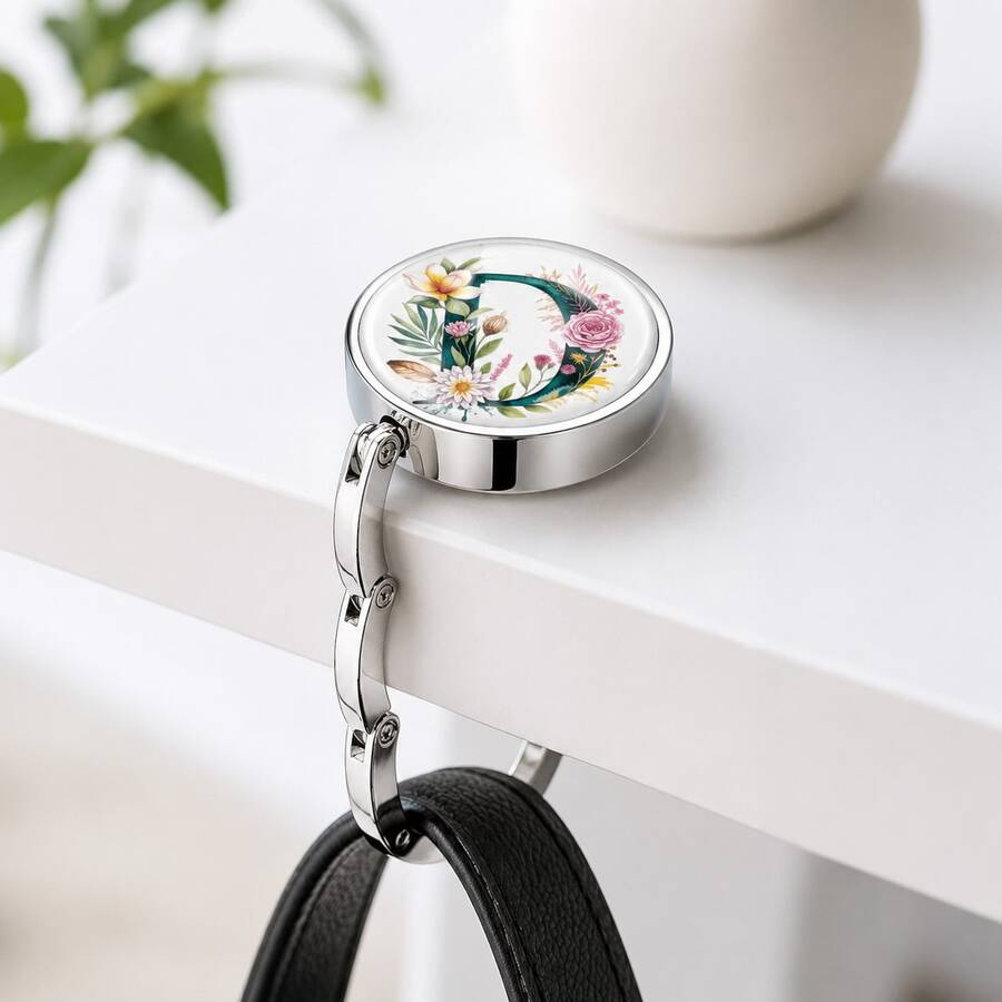 1pc Personalized Initial Letter Table Edge Bag Hook, Choose Your A-Z Letter, No Adhesive Portable Purse Hanger, Gravity Balance Desk Hook For Handbag, Backpack, Keys And Small Accessories - Alphabet - Spring - View 1