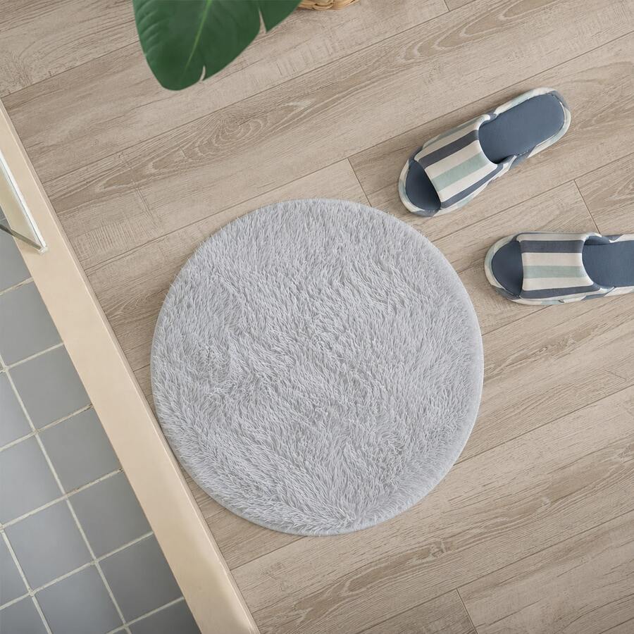 U HOME - Alfombra Decorativa de Pelo Largo Extra Suave, Antideslizante para Salón Dormitorio Circular - Gris - Ver 1