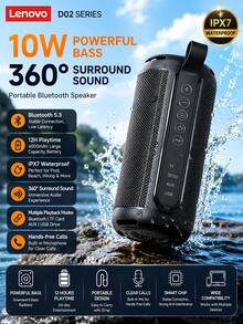 Speaker Bluetooth Lenovo D02, Volume & Kualitas Suara Tinggi, Speaker Super Bass Portabel Tahan Air untuk Luar Ruangan - View 1