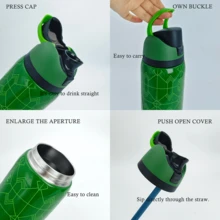 OwaIa Green Note Melody Large Capacity Stainless Steel Water Bottle, 32oz/945ml With Straw, Exquisite Look, Double Wall Insulated For Hot&Cold Drinks/Iced Water, For Leisure Work Sports Indoor Outdoor, Ideal For Students Office Workers, Perfect Gift Choice - màu xanh lá - Xem 6