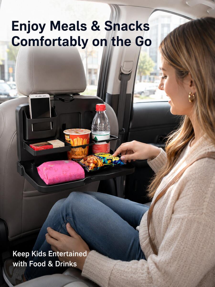 Bandeja para Encosto de Assento de Carro, Bandeja para Assento Traseiro, Assento Traseiro, Mesa Dobrável de Carro, Suporte para Smartphone, Porta-Copos, Acessórios Universais para Carro, Grande Capacidade, Fácil Instalação, À Prova d'Água, Resistente a Manchas, Resistente a Arranhões, Caixa de Armazenamento para Assento do Passageiro, Multifuncional, Bolsa de Armazenamento para Encosto de Assento, Itens Convenientes, Economiza Espaço - A - Visão 1