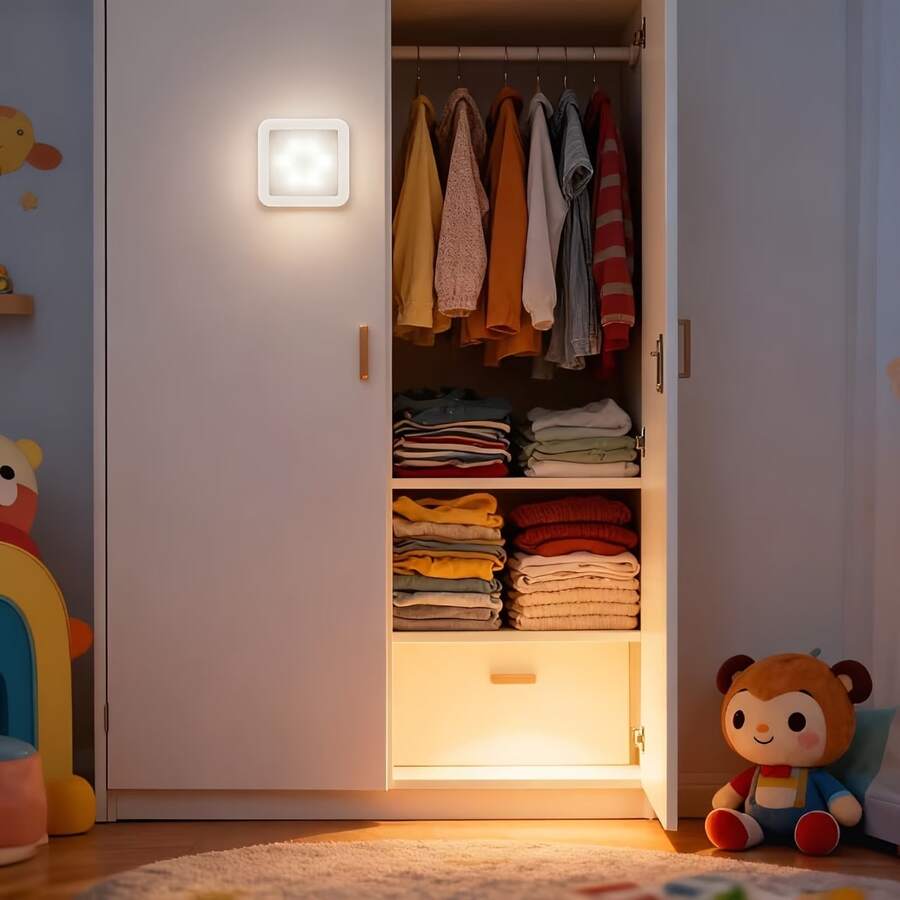 Outdoor Motion Sensor Stair Wall Light, Battery-Powered Wireless Night Light, 6 LED Beads, Suitable For Under Cabinet/Corridor Wardrobe Kitchen - Christmas Use, ≤36V Including Battery, IP44, Simple Lighting, Minimalist Design, Durable Structure - [Pack Of 8] White Light - View 1