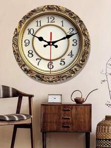 Vintage Elegant Wooden Round Wall Clock | Non-Electric 2D Flat Printing, Suitable For Farmhouse Style Home Decoration, Ideal For Kitchen, Bedroom, Office, Easy To Read, No Ticking Sound, Does Not Include Batteries, Size 25/ 30cm - Multicolor - View 1