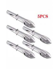 5pcs Stainless Steel Food Tongs Set, Kitchen Tongs, Heat Resistant Non-Slip, Suitable For Cooking, Grilling, Buffet, Salad And Daily Kitchen Use - Multicolor - View 1
