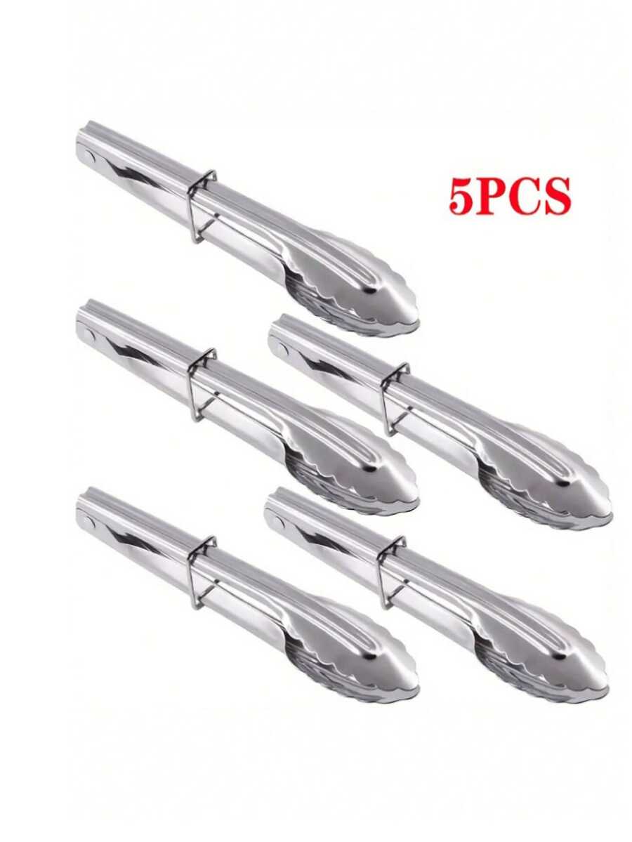 5pcs Stainless Steel Food Tongs Set, Kitchen Tongs, Heat Resistant Non-Slip, Suitable For Cooking, Grilling, Buffet, Salad And Daily Kitchen Use - Multicolor - View 1
