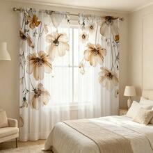2pcs/Set Lightweight Style Light Color Floral Sheer Curtains - With Rod Pocket Design, Provides Privacy And Easy Installation, Perfect For Living Room And Bedroom Decor, Machine Washable, All Season Use, Multi-Functional Sheer Curtains - Multicolor - View 7