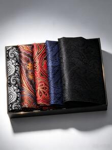 5pcs Gift Box Set Paisley Pattern Elegant Polyester Business Formal Party Wedding Luxury Men's Suit Pocket Square, Suitable For All Seasons - Multicolor - View 10