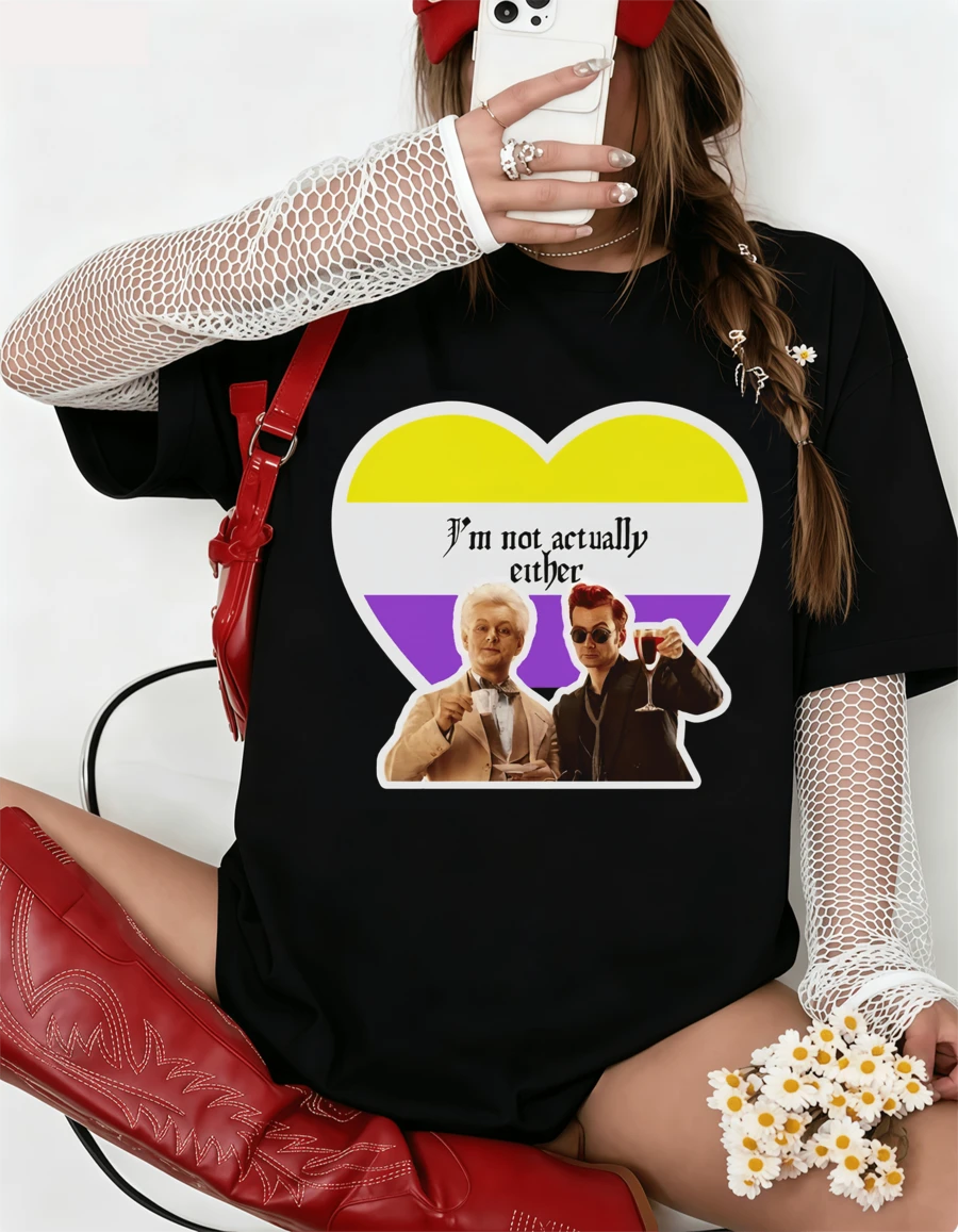 Good Omens Nonbinary Pride Oversize T-Shirt, Unisex Black, Series Merch - Black - View 1