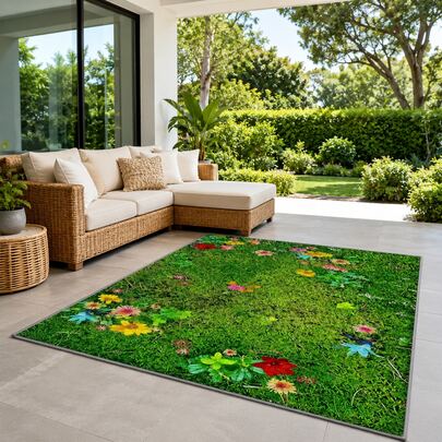 Thảm nhung phong cách Bohemian - Họa tiết hoa rực rỡ, chống trơn trượt, có thể giặt máy, nhẹ và dễ bảo quản, lý tưởng cho không gian ngoài trời, sân vườn và khu vực có mật độ người qua lại cao, thảm ngoài trời | Thảm phong cách Bohemian | Chất liệu nhung