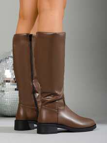 Plus Size Slip-On Boots - Brown - View 6
