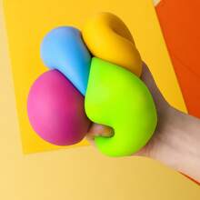 1 pieza Pelota de apretón colorida, juguete antiestrés de TPR suave y de rebote lento, adecuado para vacaciones de verano - Multicolor - Ver 5