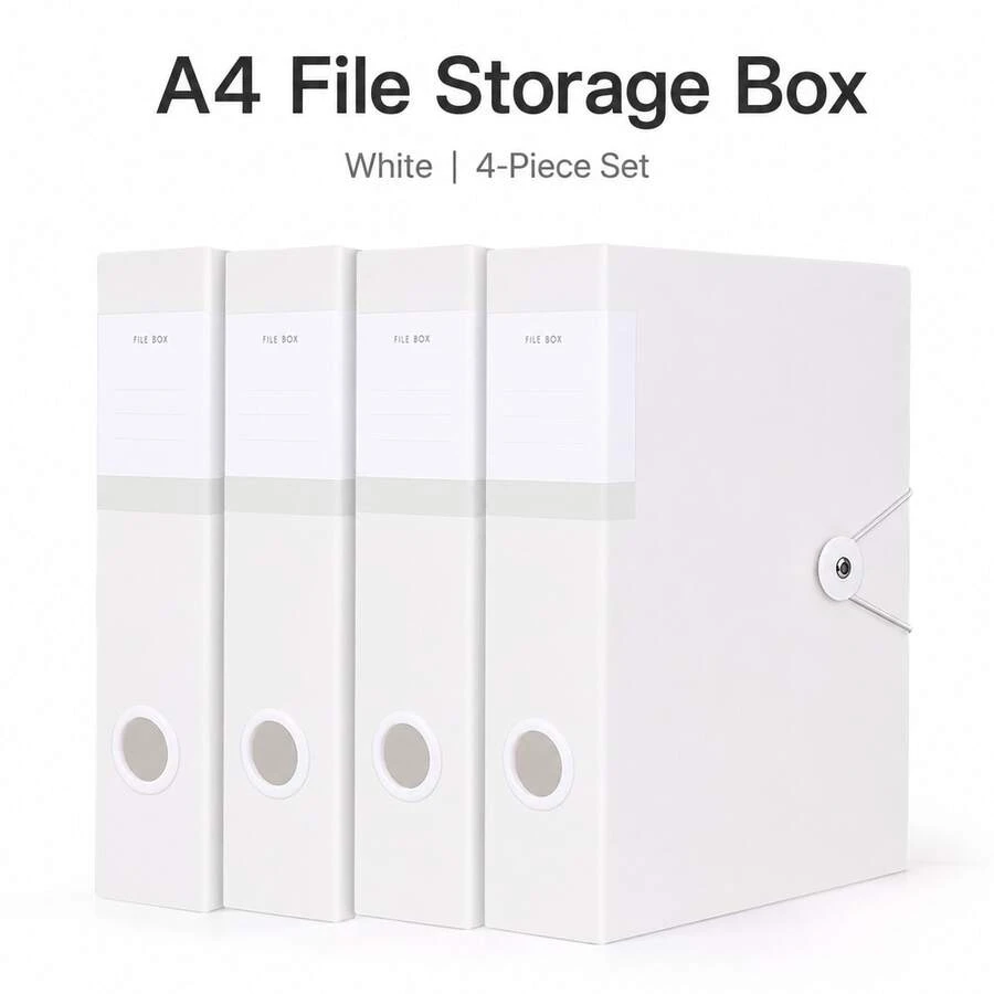 4个/套 A4 文件盒,PP塑料文件整理盒,大容量办公用品文件盒 - 套裝 - 查看 1