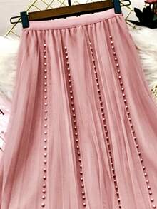 Pearl Tulle Skirt, High-Waisted Pleated A-Line Skirt, Elegant Party Dress. - 粉色 - 查看 2