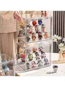 1个可动人偶收纳盒，盲盒，娃娃整理盒，亚克力娃娃展示盒，透明收纳盒，组装式玩具收纳展示盒，带磁吸门的可堆叠收纳盒，节日装饰 - 彩色 - 查看 9