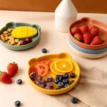 Plato de silicona con forma de oso, bandeja antideslizante, plato de aperitivos reutilizable e irrompible, apto para uso diario - Multicolor - Ver 4