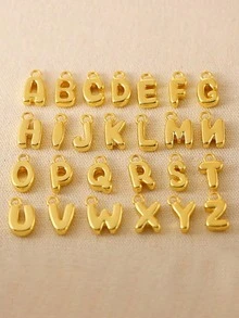 3件套复古简约不锈钢3D立体字母项链，多层链条个性化泡泡字母吊坠颈链，Y2K风格优雅金色多层链条个性化字母首饰 - 金黃色 - 查看 5