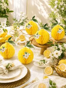 1 Set Lemon Honeycomb Decoration Kit, Suitable For Summer Wedding Centerpiece Decor, Honeycomb Ball Party Favor Paper Honeycomb Lemon Tabletop Decoration - Style a - View 6