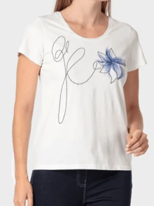 Delicate Blue Flower Representing Serenity And Connection With Nature, In Soft, Feminine Lines, Inspiring Calm And Elegance In Every Detail. Modern And Comfortable White Casual Women's T-Shirt - 白色 - 查看 1