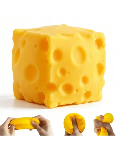 Extra Large Soft Squeeze Cheese Block - Stress Relief Squeeze Toy | Gag Gift And Stress Release | Back To School Supplies | Suitable For Office, Classroom Or Home Use | Great For Winter, Thanksgiving, Christmas, Saudi National Day, Birthday, Holiday, New Year And Valentine's Day | Gift For Boyfriend Or Girlfriend | Suitable For Adult Use