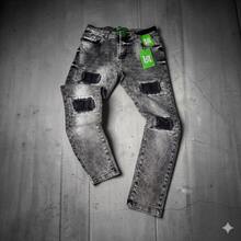 Men's Skinny Player Jeans With Elastane, Black And Gray With Distressed Effect, Rips And Paint Job, Basic Fit. - 灰色 - 查看 9